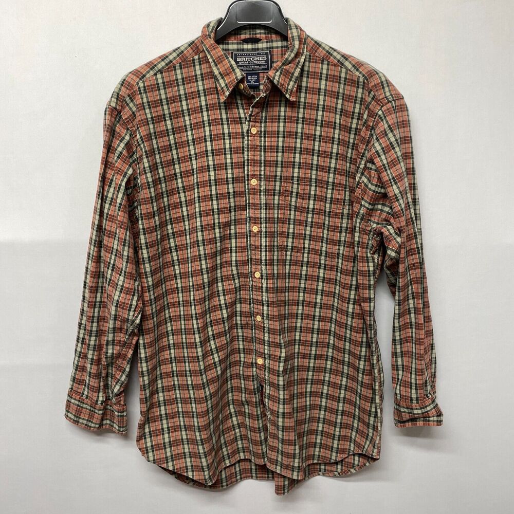 Vintage Britches Men Long Sleeve Button Shirt Top XL X-Large Plaid B361 -4
